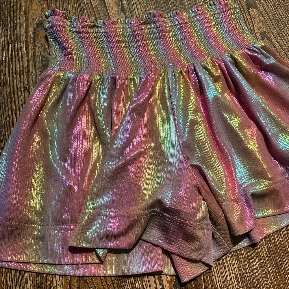Rainbow Pink Metallic Matching Set Halter Top and Shorts TCEC